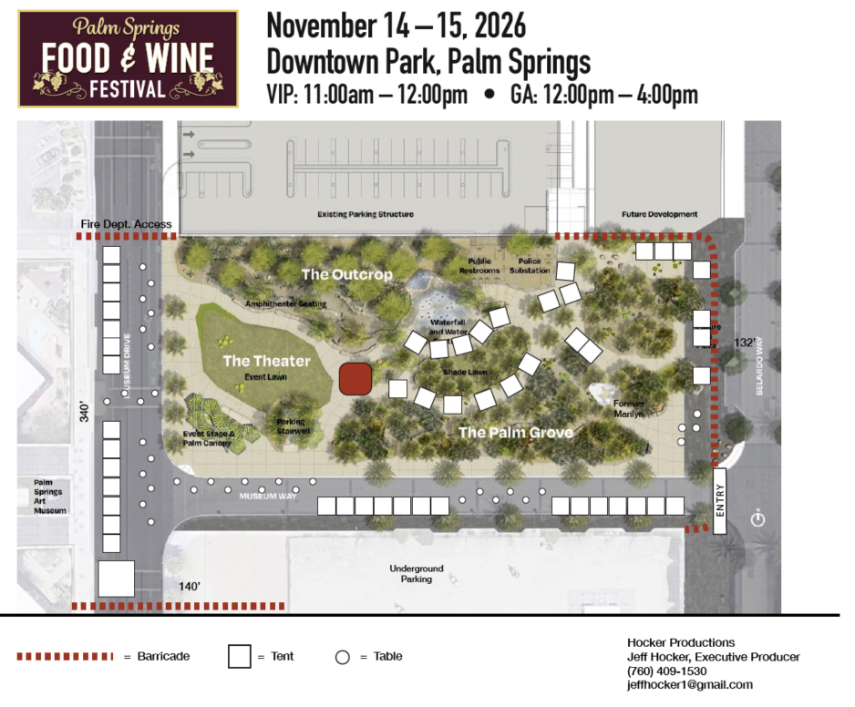 Palm Springs Food and Wine Site plan for 2026.